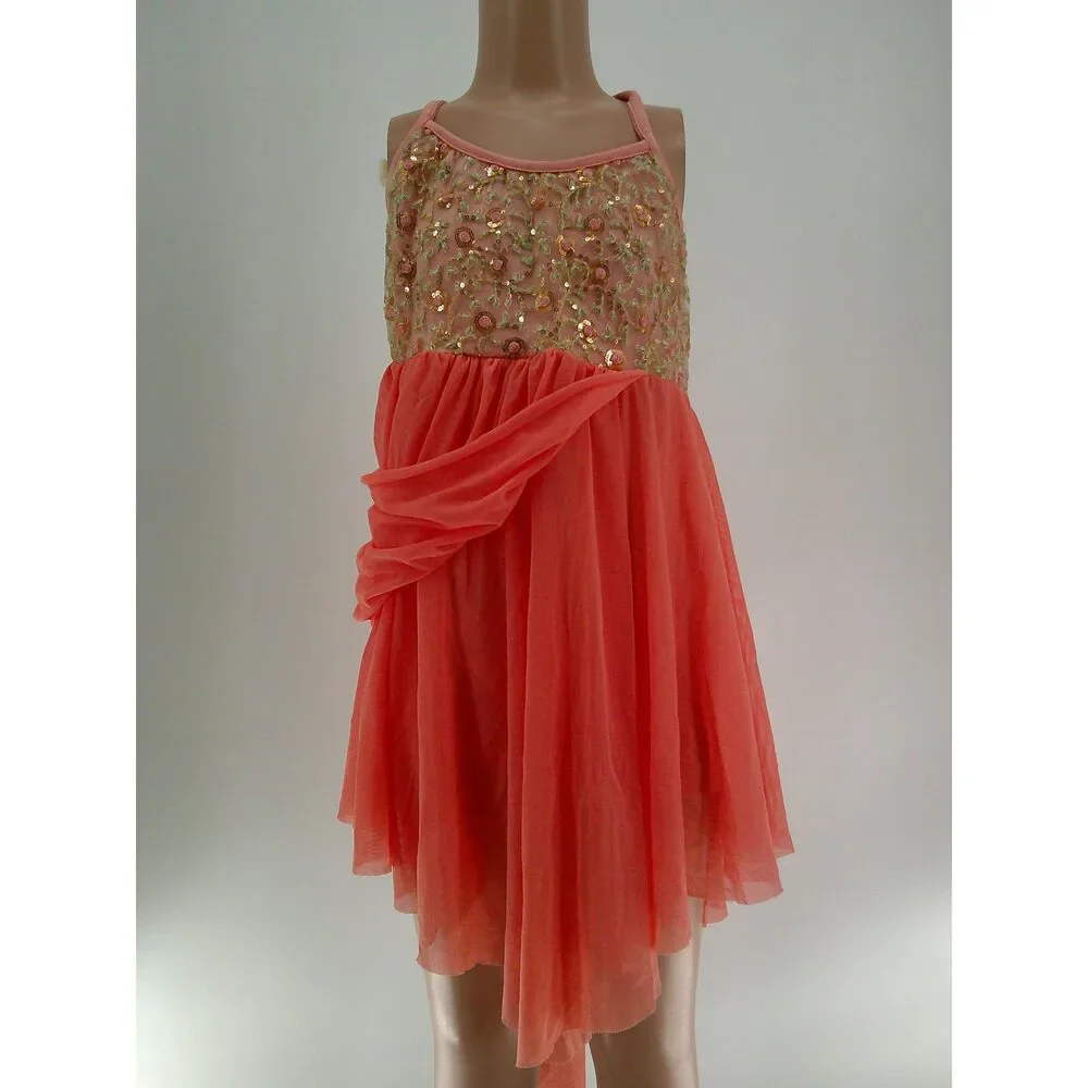 Pre-Owned Dance Costume Art Stone 26051 XL Child Peach Dress Ballet Sequin 1
